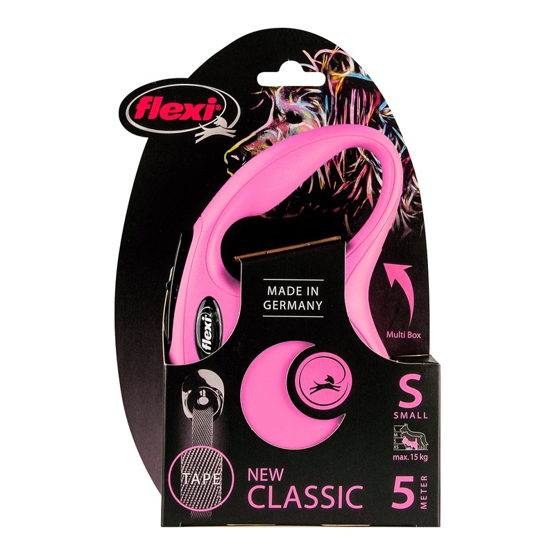 Flexi – New Classic Retractable Tape Lead for Small Dog Pink (5m) Small