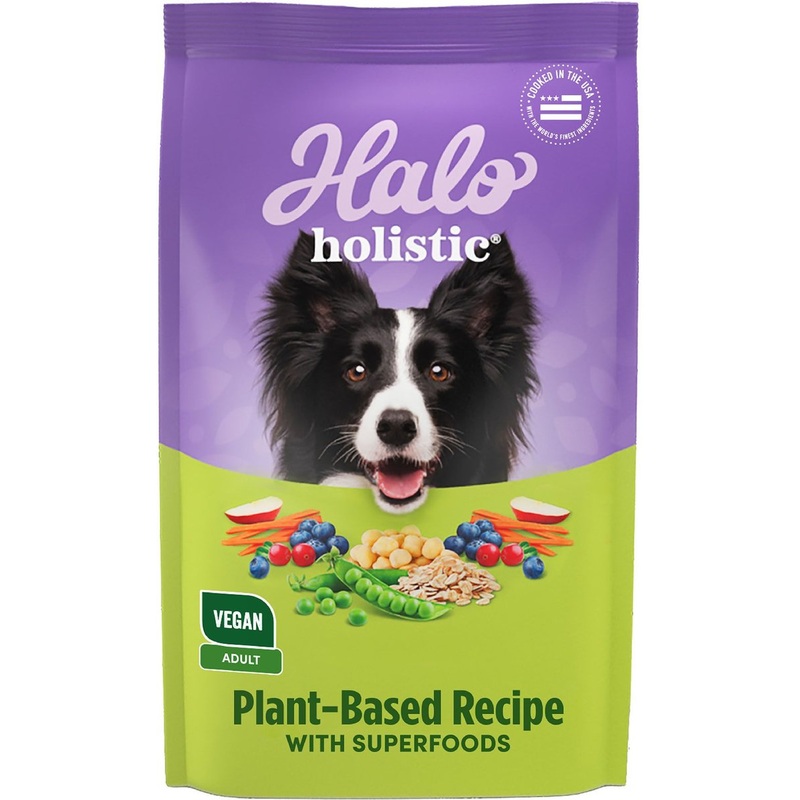 Halo Holistic Vegan Dog Food Complete Digestive Health Plant-Based Recipe with Superfoods Adult Formula Dry Dog Food, 10 lbs