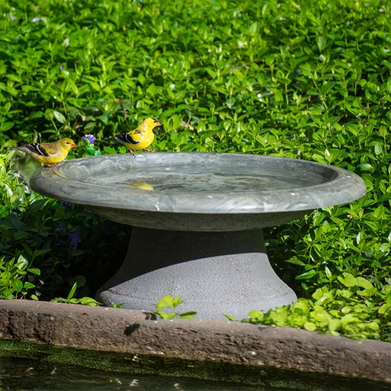 Short Cool Grey Fiber Clay Bird Bath