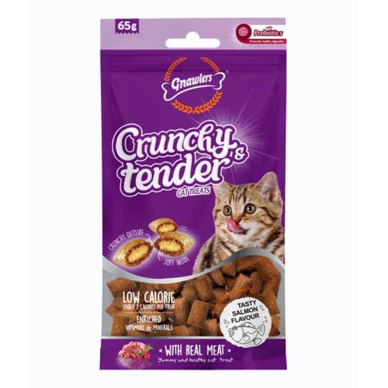 Gnawlers Crunchy & Tender Cat Treats 65g – Salmon Flavour