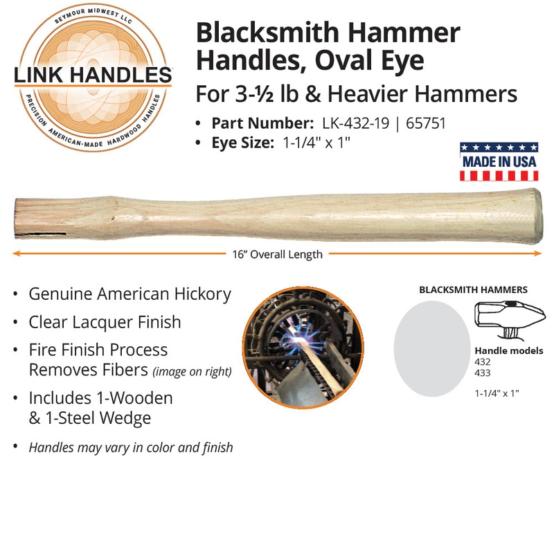 Link Handles 16″ engineer’s or blacksmith’s hammer Handle, oval eye, for 3-1/2 lb. and heavier hamm