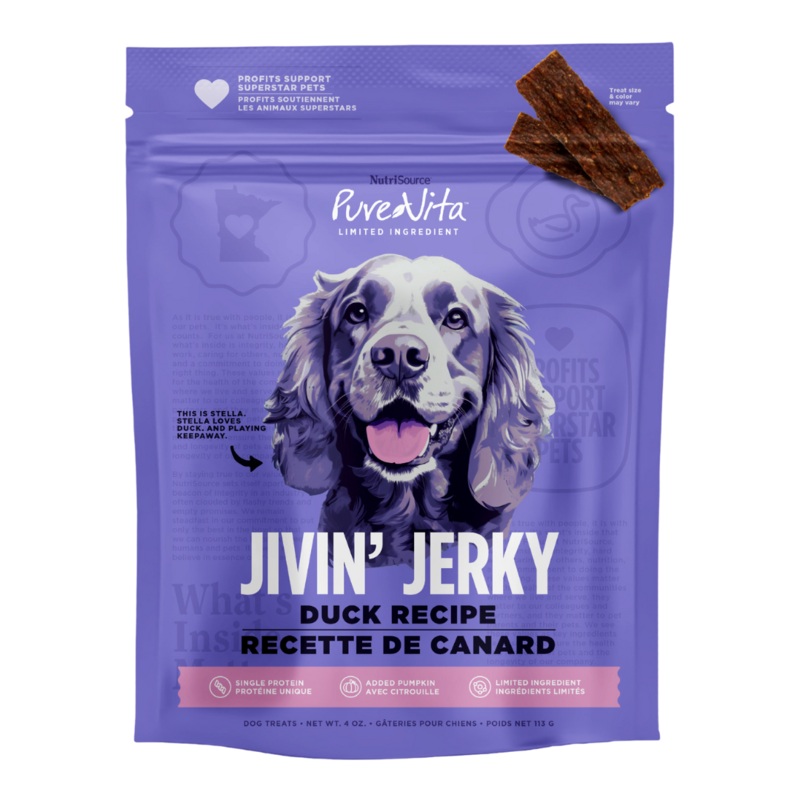 Nutrisource Jivin Jerky Strips Dog Treat Duck Recipe 4 oz
