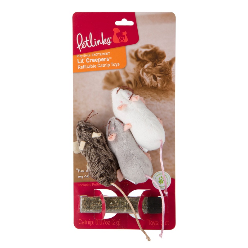 Petlinks Lil’ Creepers Refillable Catnip Cat Toys, 3 Count