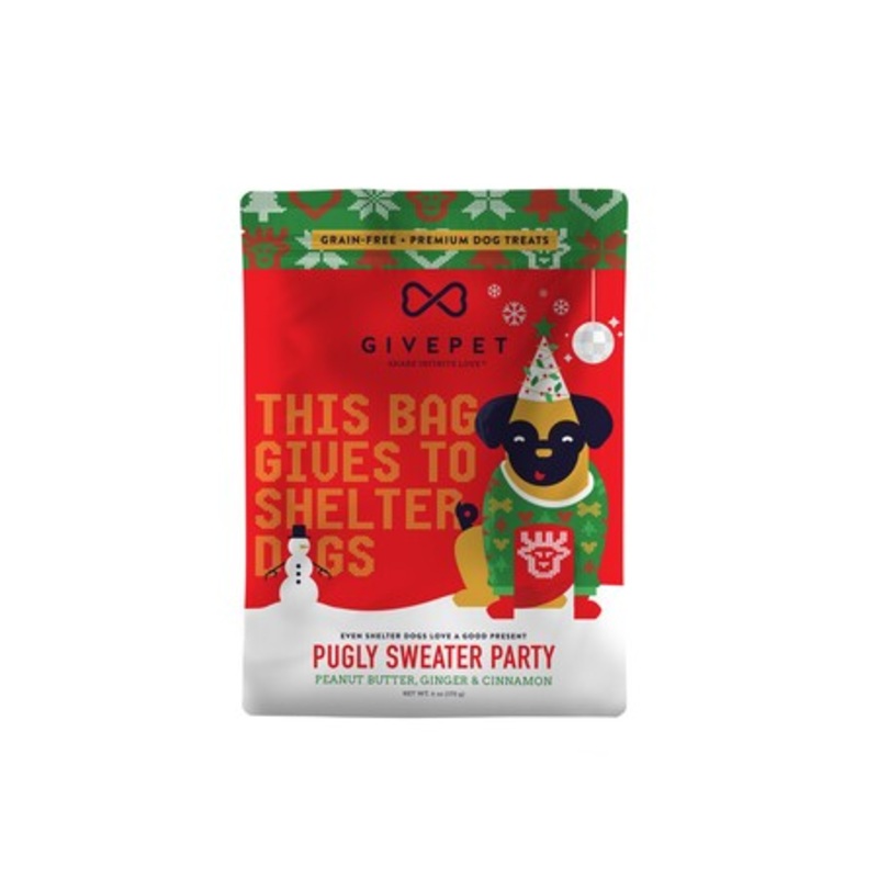 GivePet Holiday Dog Treat Soft Chew Pugly Sweater Party – 6 oz