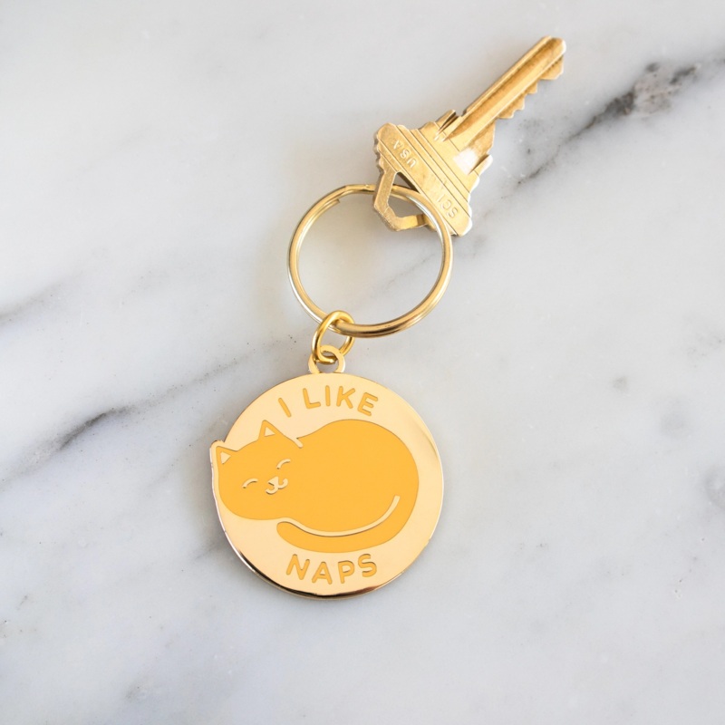I Like Naps Sleeping Cat Metal Keychain Charm Black