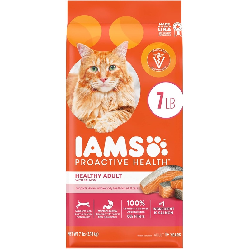 IAMS PROACTIVE HEALTH Adult Healthy Dry Cat Food with Salmon Cat Kibble, 7 lb 7 lb