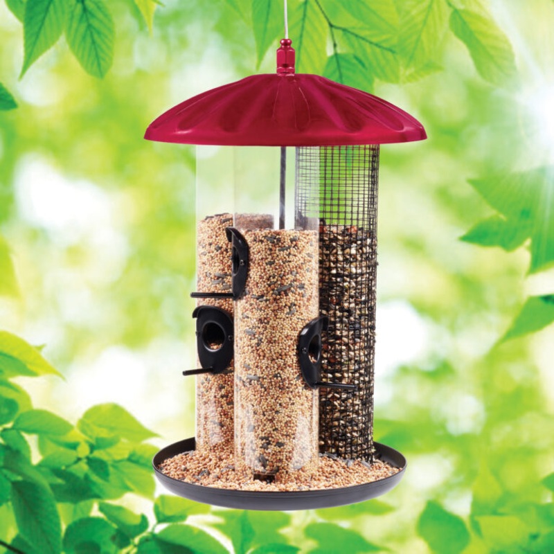 North States Natures Yard Crimson Triple Tube Feeder