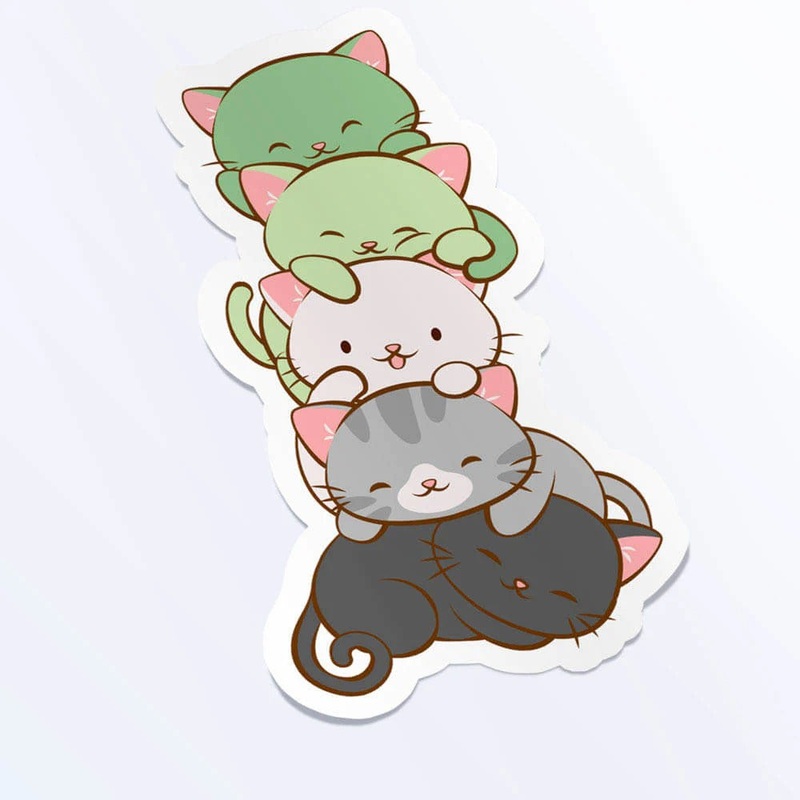Aromantic Cat Pile Pride Flag Vinyl Sticker