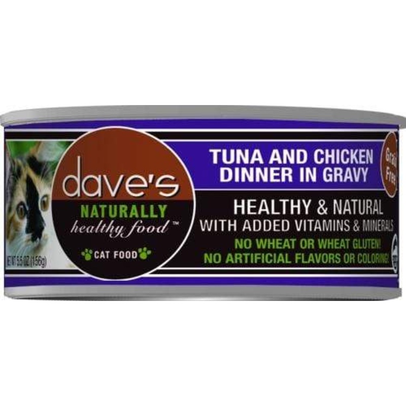 Dave’s Naturally Healthy Tuna and Chicken Dinner in Gravy Canned Cat Food 3 oz