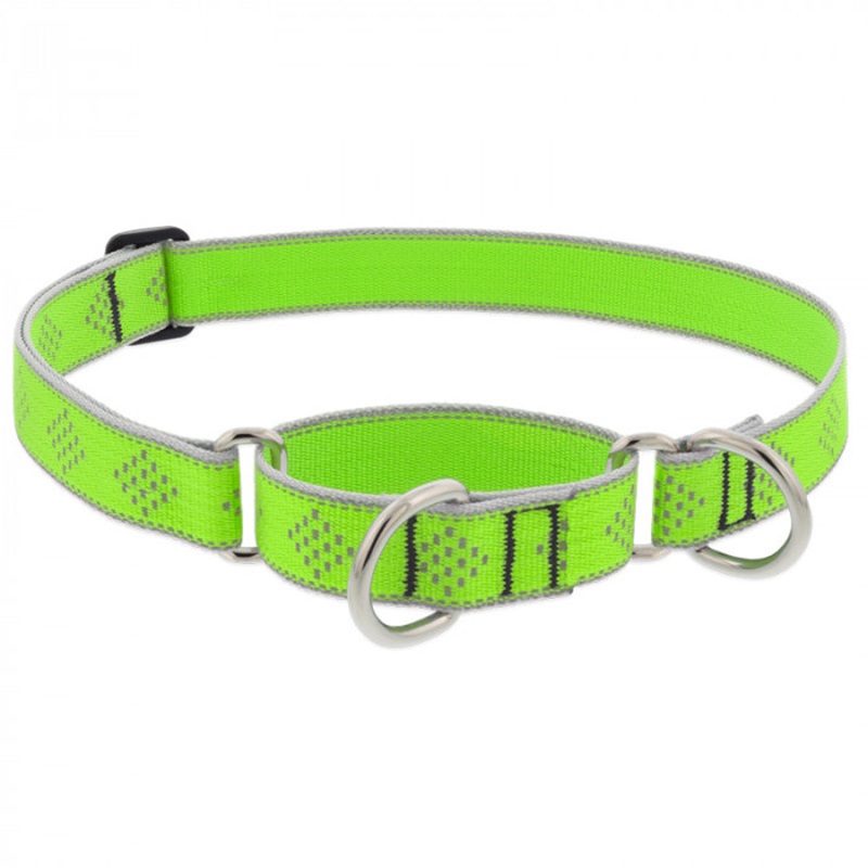 Lupine Dog Collar Martingale 1″ Wide X 15″-22″ Neck Size Green Diamond