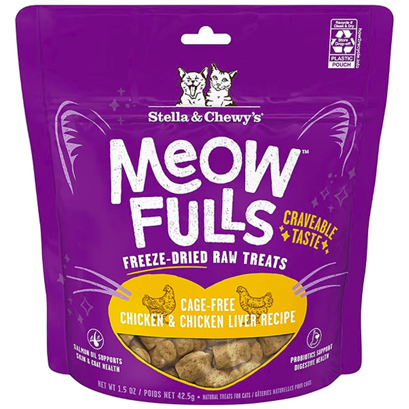 Meowfulls Chicken & Chicken Liver Recipe Grain-Free Freeze-Dried Raw Cat Treats 1.5oz
