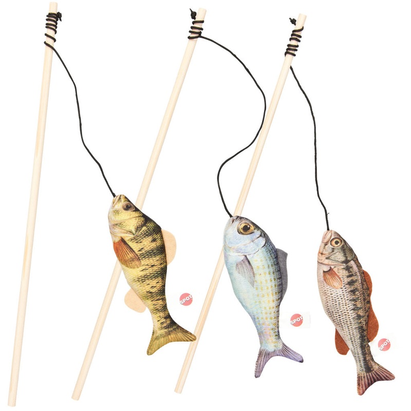 Spot Ethical Pet Cat Toy Fanatic Fish Teaser Wand 15In Assorted