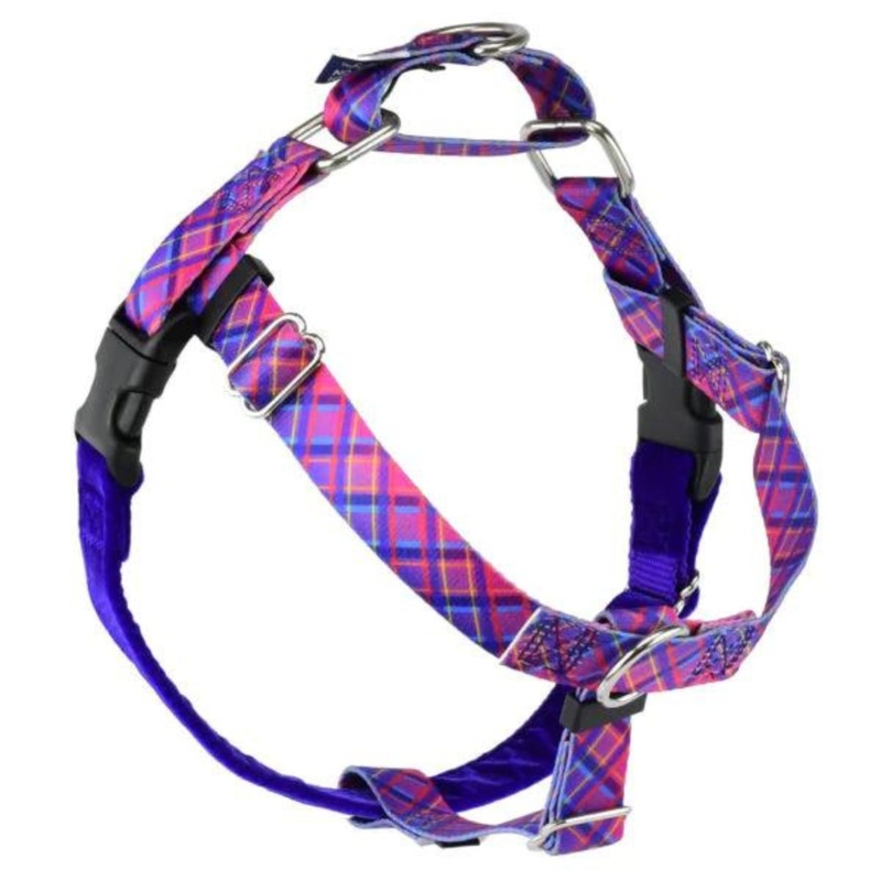 2 Hounds Design, Inc. Neon Sunrise Pink Plaid Freedom No-Pull Dog Harness 1″ Large