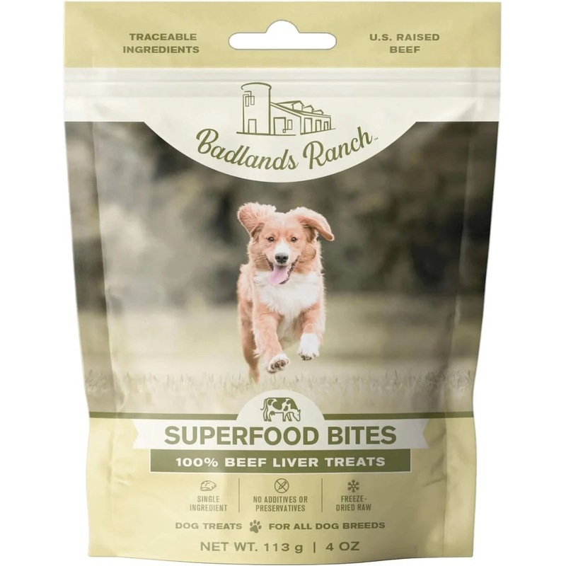 Badlands Ranch Air Dried Superfood Bites Beef Liver Dog Treats 4 oz