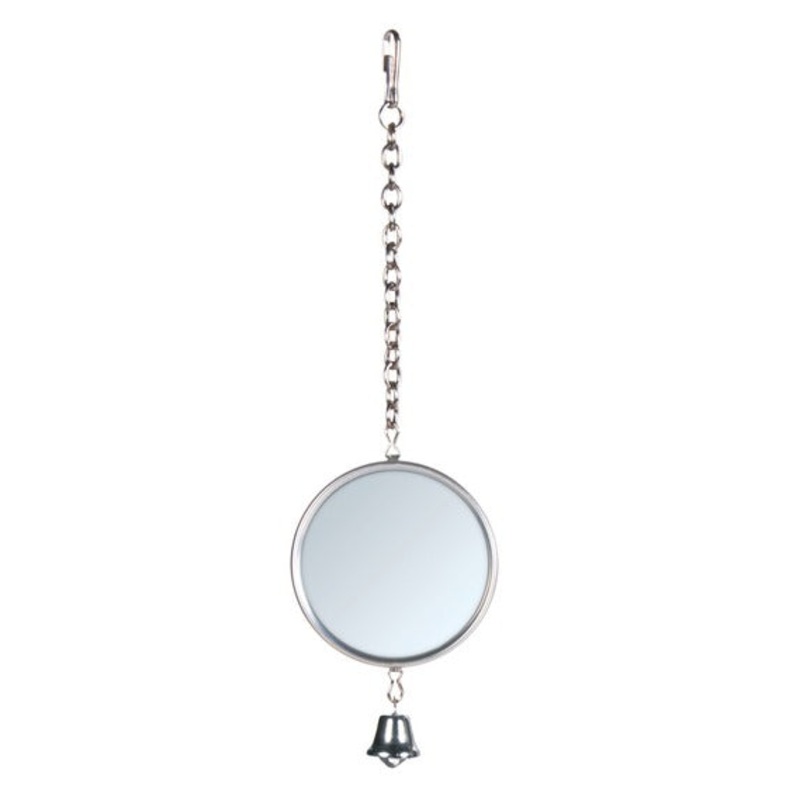 Mirror with metal frame, chain/bell,