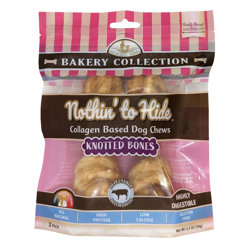 Fieldcrest Farms Nothin’ To Hide Bakery Collection Dog Treat Knotted Bone, Beef 6in 2pk