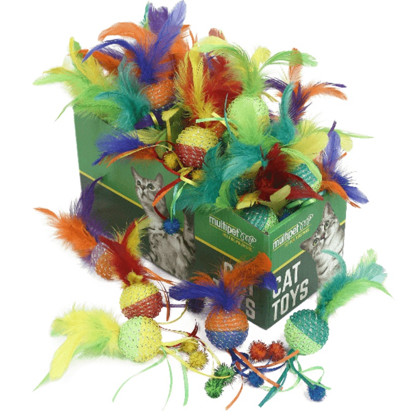Multipet Mesh Ball with Feathers cat toy