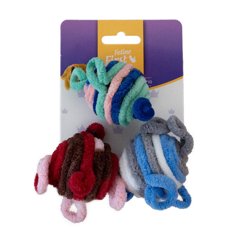 Feline First Stripey Threaded Ball Trio 4cm