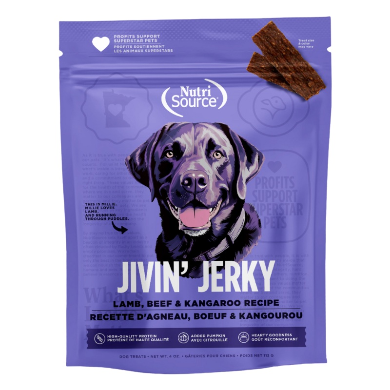 Nutrisource Jivin Jerky Strips Dog Treat Lamb Beef and Kangaroo Recipe 4 oz