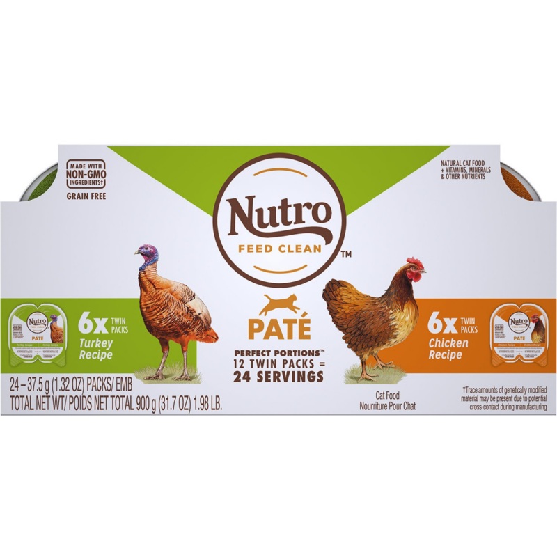 Nutro Perfect Portions Grain Free Turkey Pate and Chicken Pate Wet Cat Food Tray Variety Pack