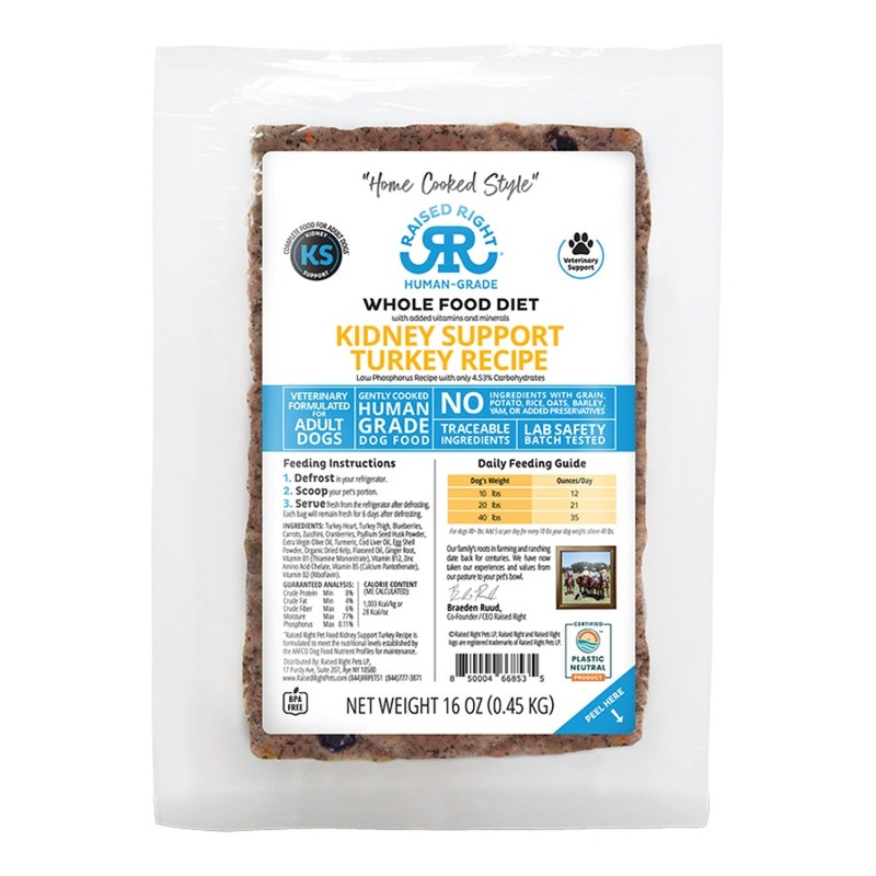 Raised Right Kidney Support Turkey Adult Dog Recipe 16oz