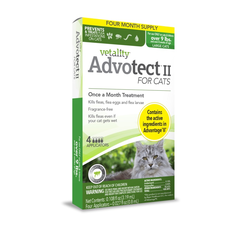 Vetality Advotect II Monthly Topical Flea and Tick Treatment for Large Cats 9+ lb – 6 count