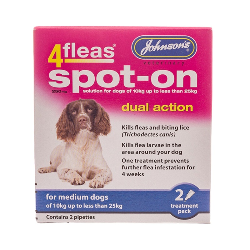 Johnsons 4fleas Spot-On for Medium Dogs 10-25kg | Fast-Acting Flea Treatment | 2 Pack