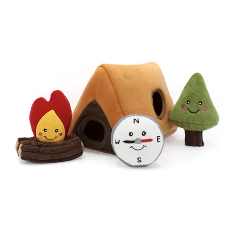 Zippy Burrow Camping Tent Hide and Seek Puzzle Squeaky Plush Dog Toy 8 in x 7 in x 7 in
