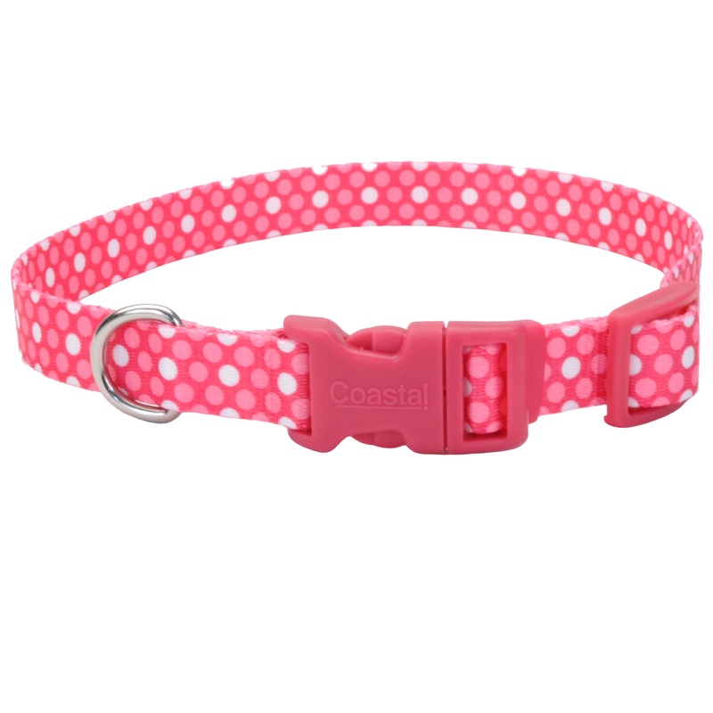 Coastal Adjustable Styles Dog Collar Pink Dots XS 8-12 inch