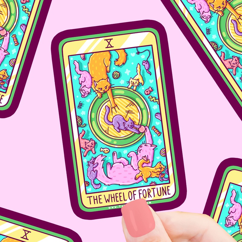 The Wheel of Fortune Cat Major Arcana Tarot Card Vinyl Sticker