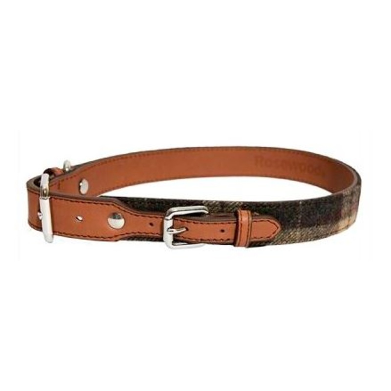 Luxury Leather Collar Tweed Check 8 – 12″ x 3/4″