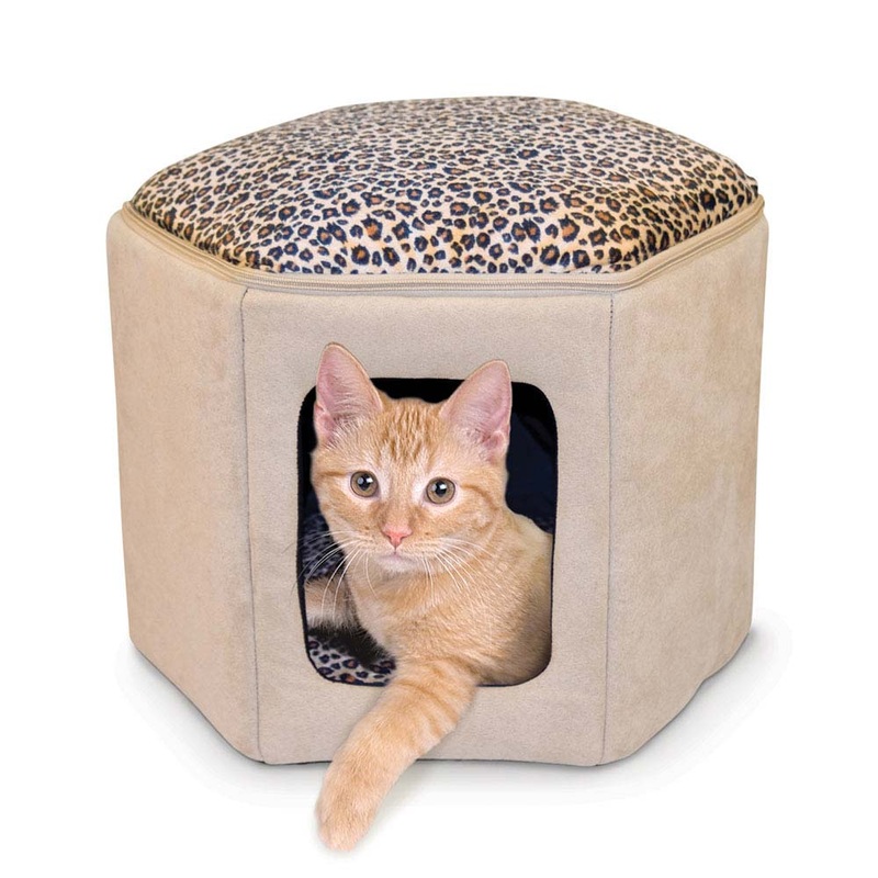 K&H Pet Products Thermo-Kitty Sleephouse Tan / Leopard