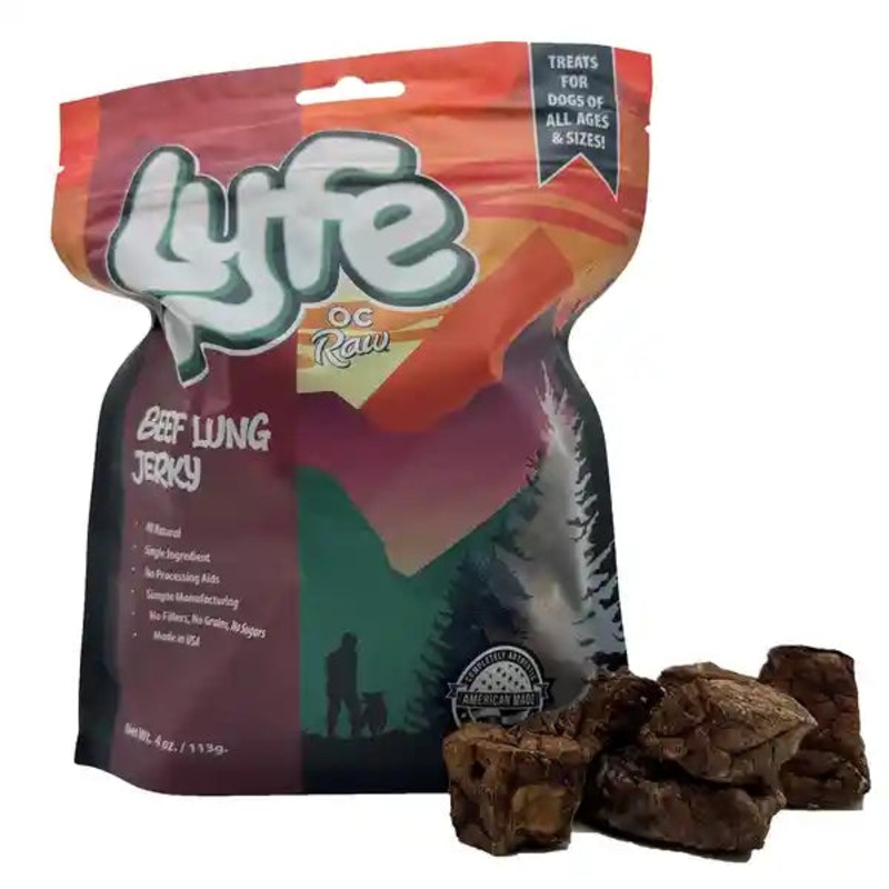OC Raw Lyfe Beef Lung Jerky Dog Treats 4 oz