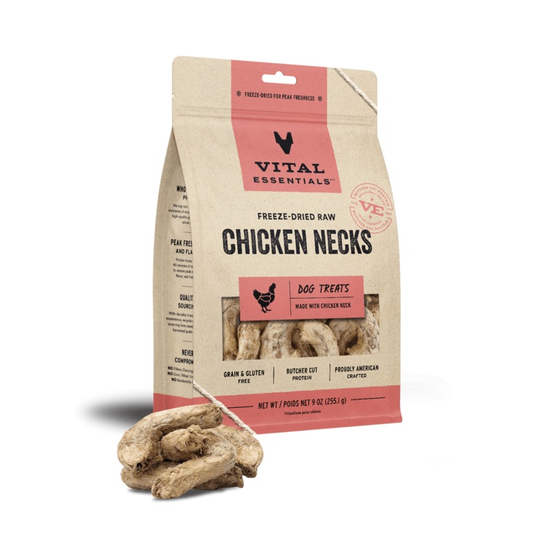 Vital Essentials Freeze-Dried Chicken Necks Dog Treats 9 oz