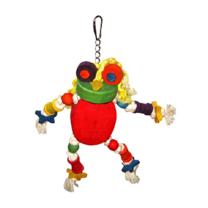 A&E Cage Company Happy Beaks The Silly Wood Frog Bird Toy Medium- 8″x3″x11″