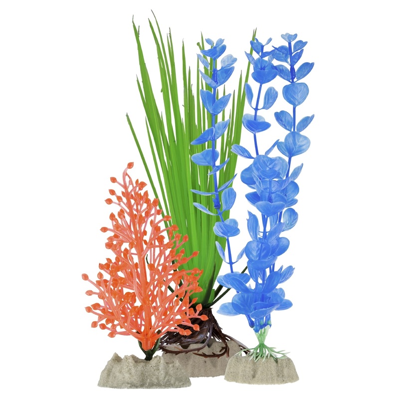 GloFish Fluorescent Plant Multipack 3 Count, Contains Small Orange, Medium Green, Large Blue Aquarium Plants