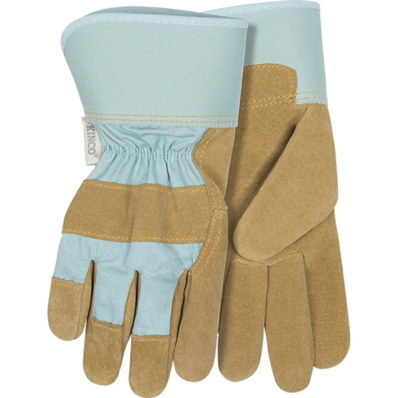 Kinco Women’s Suede Pigskin Palm With Safety Cuff Small, Aqua
