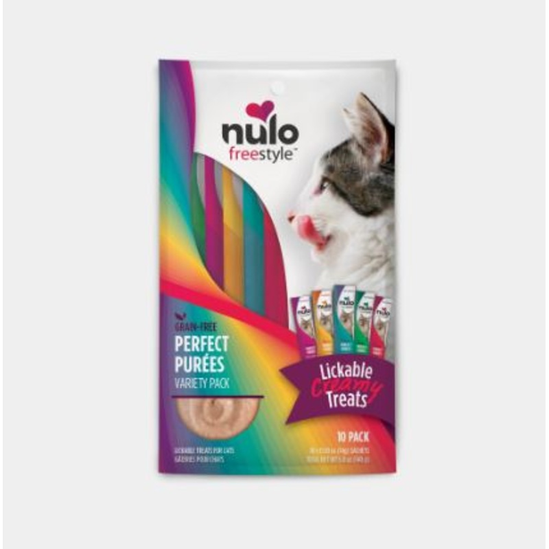 Nulo Freestyle Perfect Purees Variety Pack Grain-Free Lickable Cat Treats 0.5 oz – Pack of 10
