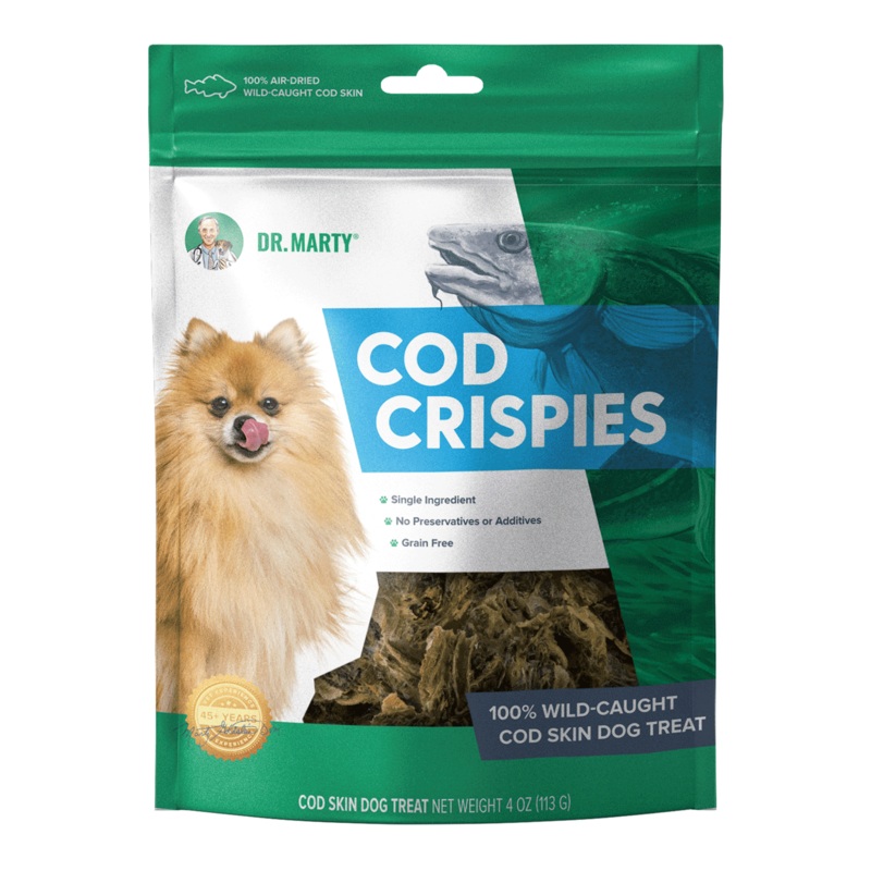 Dr. Marty Cod Crispies 100% Air-Dried Wild-Caught Cod Skin Treats 4-oz