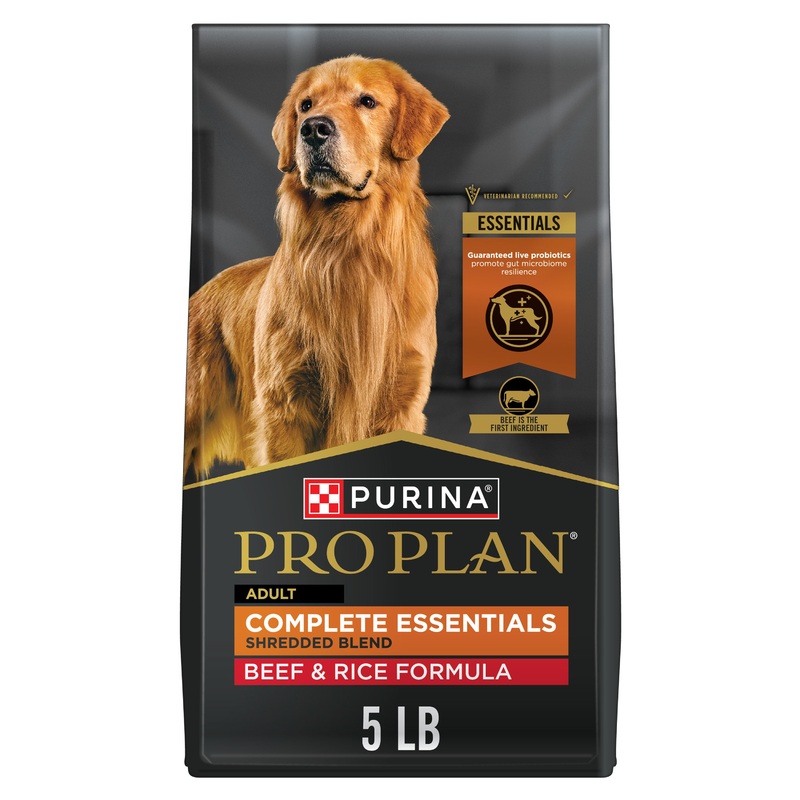 Purina Pro Plan Adult Complete Essentials Shredded Blend Beef & Rice with Probiotics Dry Dog Food 35-lb