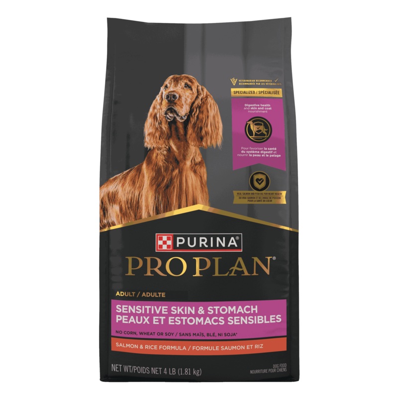 Purina Pro Plan Sensitive Skin and Stomach Dog Food Dry, Adult Salmon & Rice Formula, Digestive Health 4 lb.