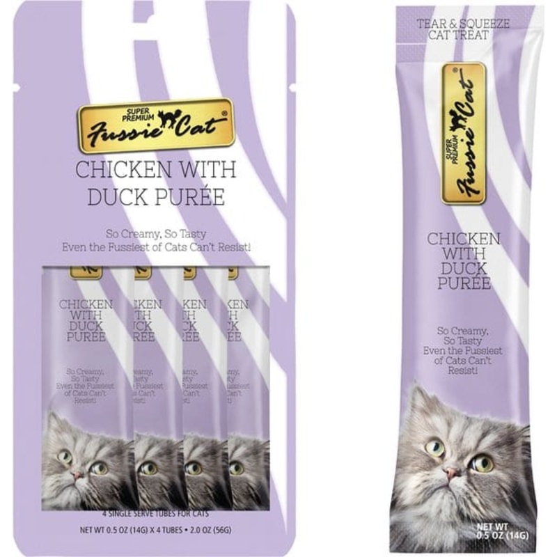Fussie Cat Chicken with Duck Puree Lickable Cat Treats 2 oz – 4 pack