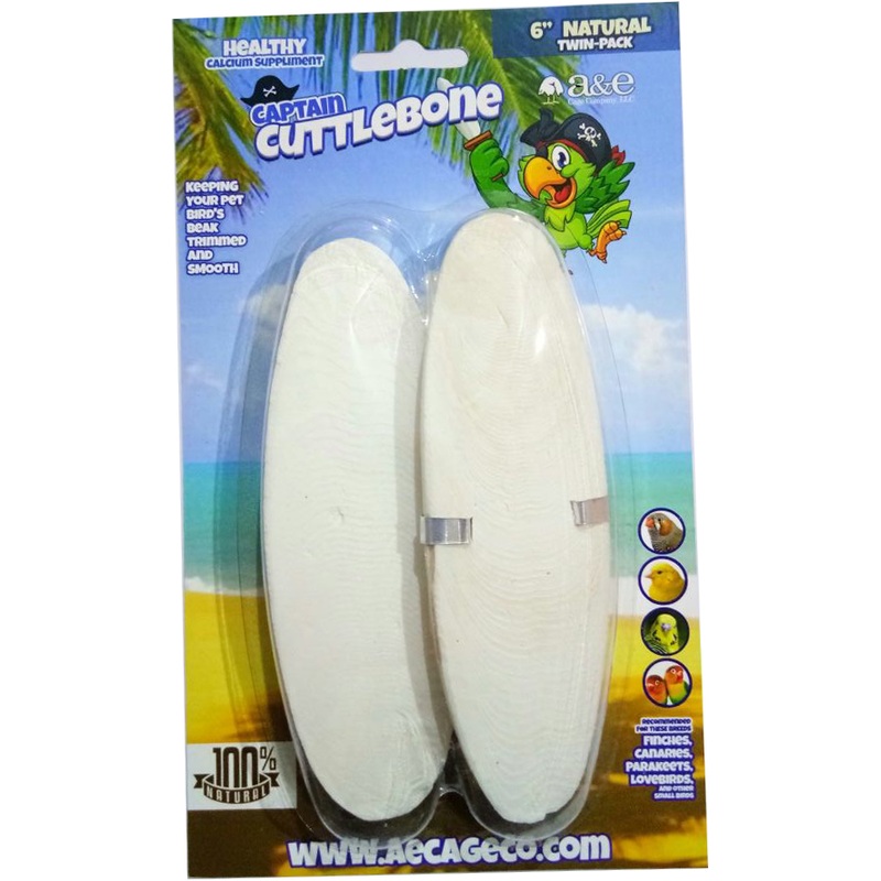 A&E Natural Cuttlebone 2 Pack 6 inch