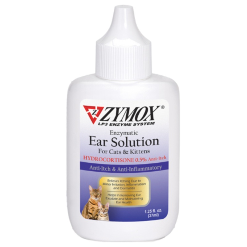 ZYMOX Enzymatic Ear Solution with 0.5% Hydrocortisone for Cats and Kittens 1.25-oz