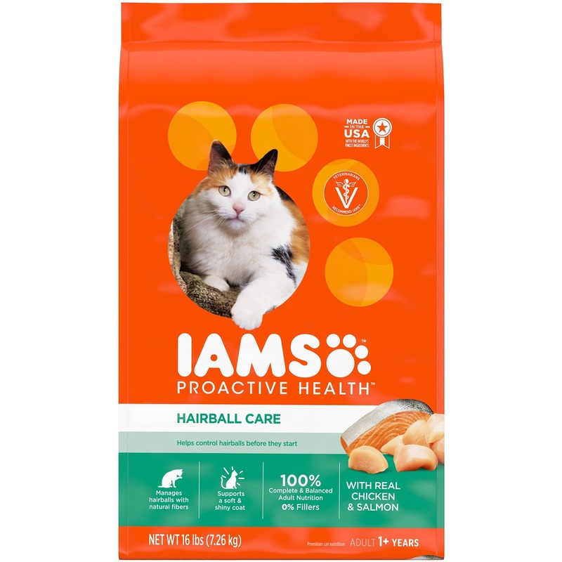 Iams ProActive Health Adult Hairball Care with Chicken & Salmon Dry Cat Food, 16 lbs