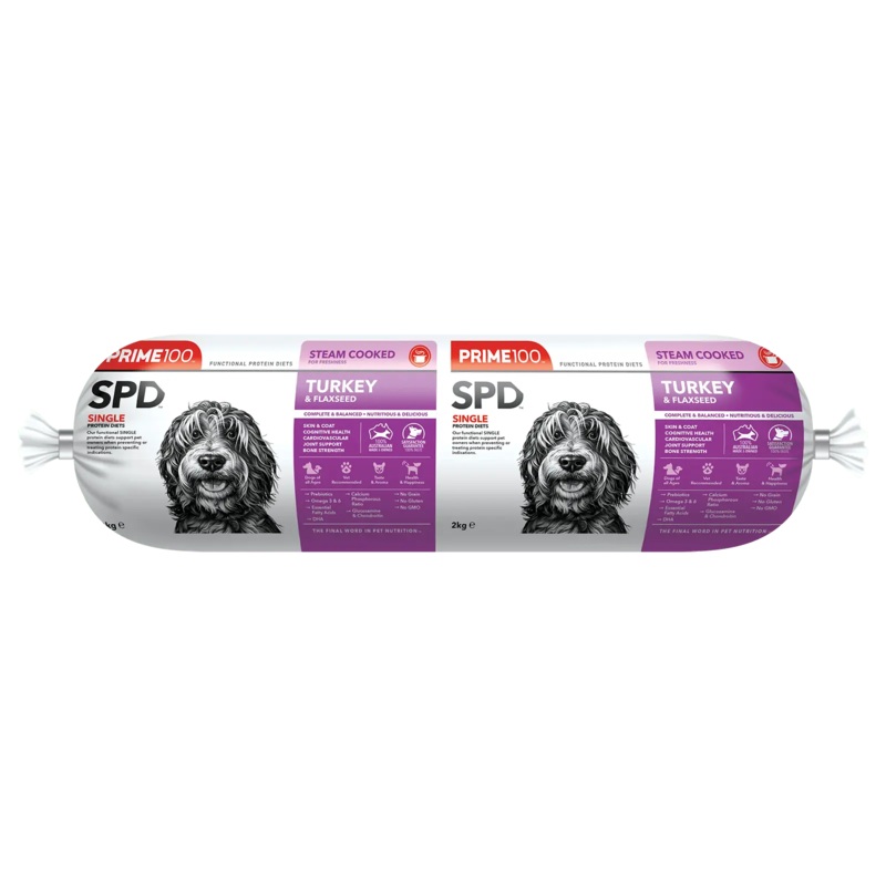 Prime100 Dog Food Roll SPD Turkey & Flaxseed 800g
