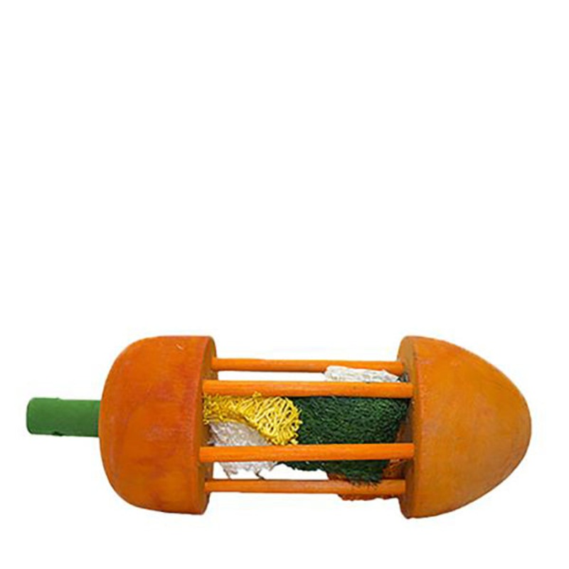 Carrot Roller with Loofah Inside Wood Small Animal Chew Toy 4.75 in Long