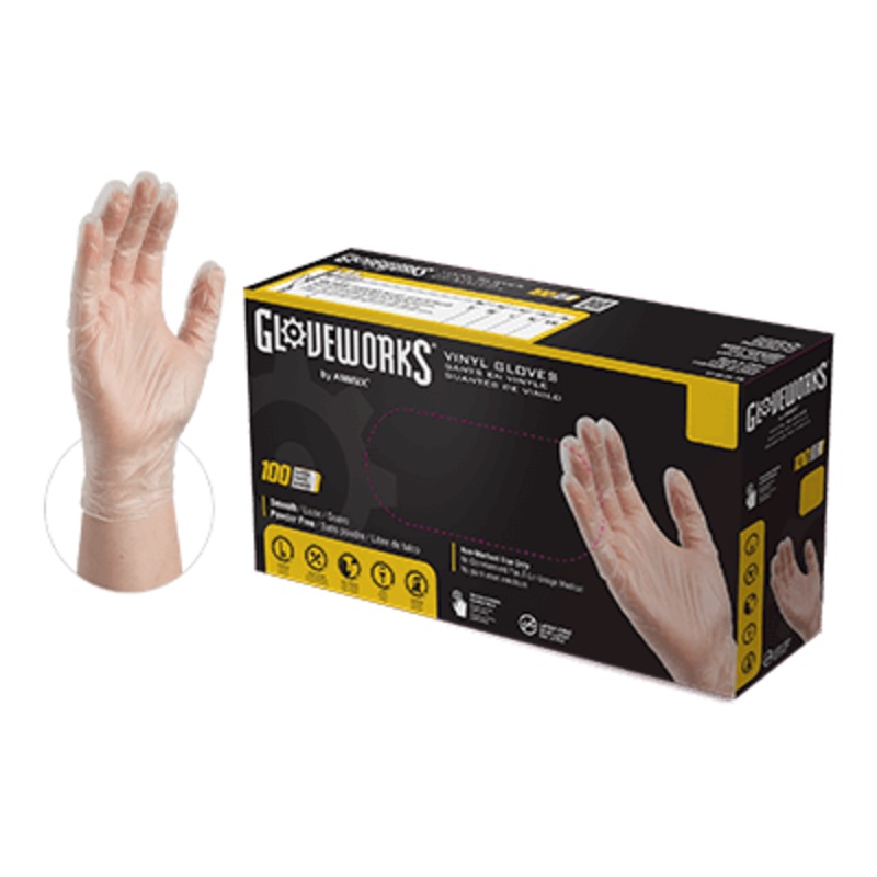 Gloveworks Clear Vinyl PF Ind Large Gloves Large Clear