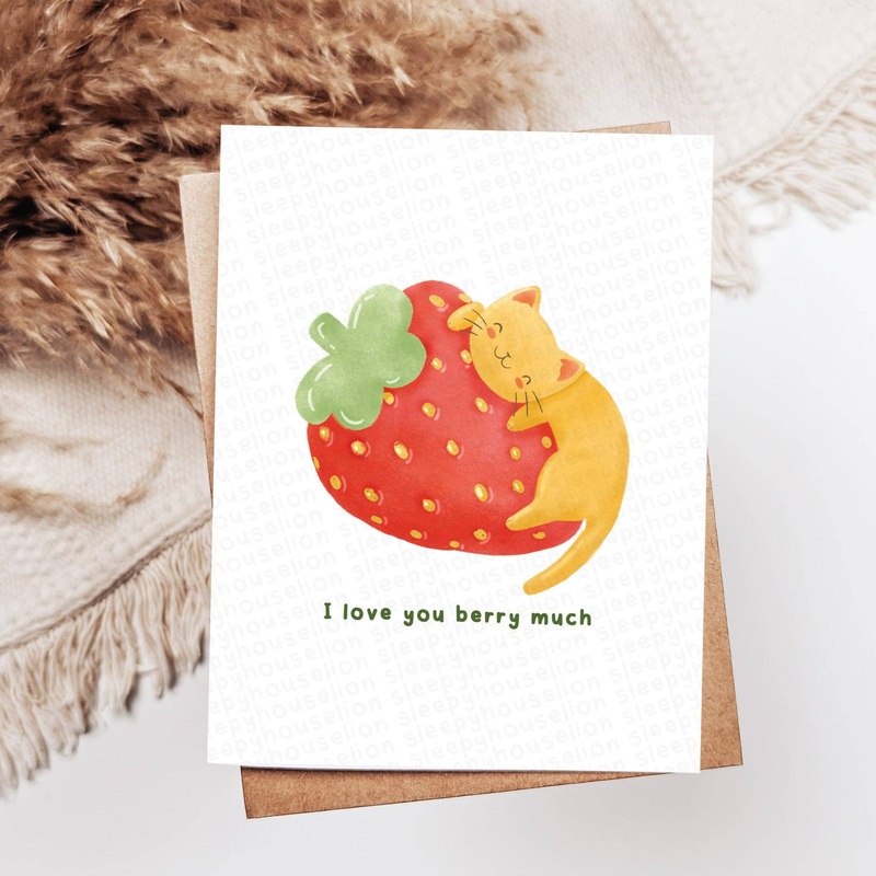 I Love You Berry Much Orange Cat Valentine’s Day Greeting Card