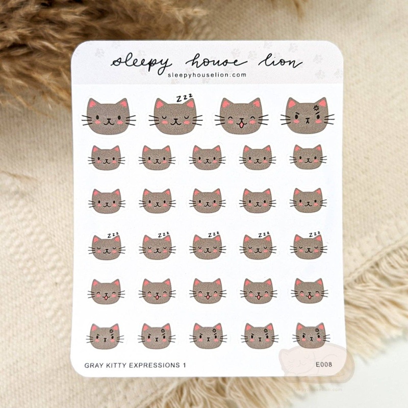 Kitty Expressions Grey Cat Planner Sticker Sheet